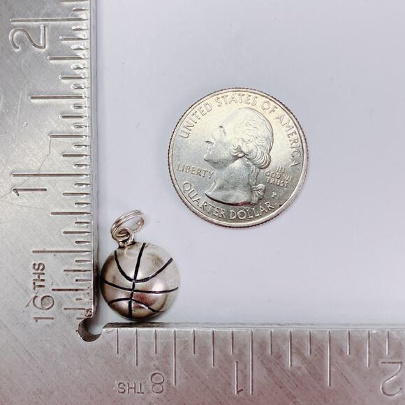 Vintage Sterling Silver Basketball Charm Pendant 1960s Sports Jewelry - Picture 8 of 8